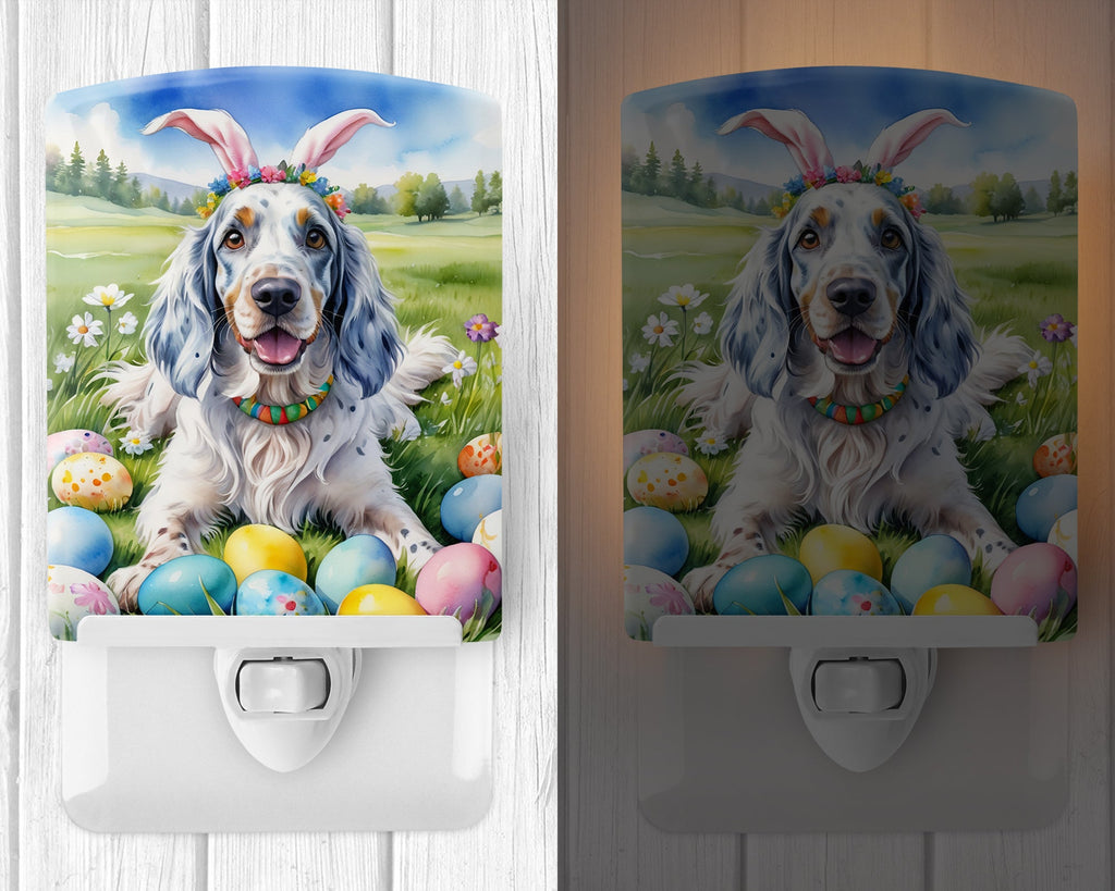 English Setter Easter Egg Hunt Ceramic Night Light Compact, UL-Certified, Ideal for Bedroom, Bathroom, Nursery, Hallway, Kitchen, 6x4x3, Multicolor