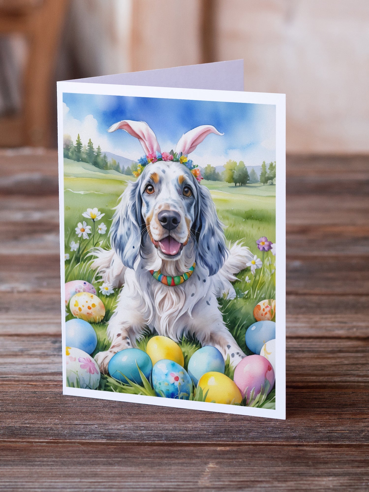 English Setter Easter Egg Hunt Greeting Cards Pack of 8 Blank Cards with Envelopes Whimsical A7 Size 5x7