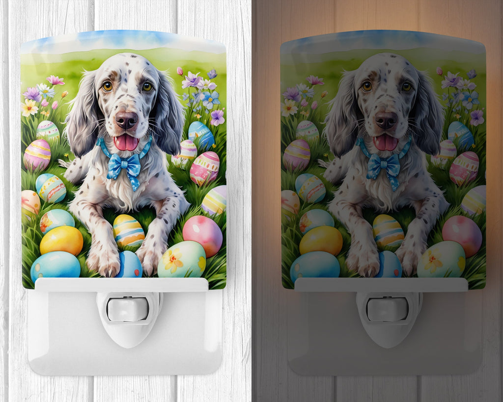 English Setter Easter Egg Hunt Ceramic Night Light Compact, UL-Certified, Ideal for Bedroom, Bathroom, Nursery, Hallway, Kitchen, 6x4x3, Multicolor