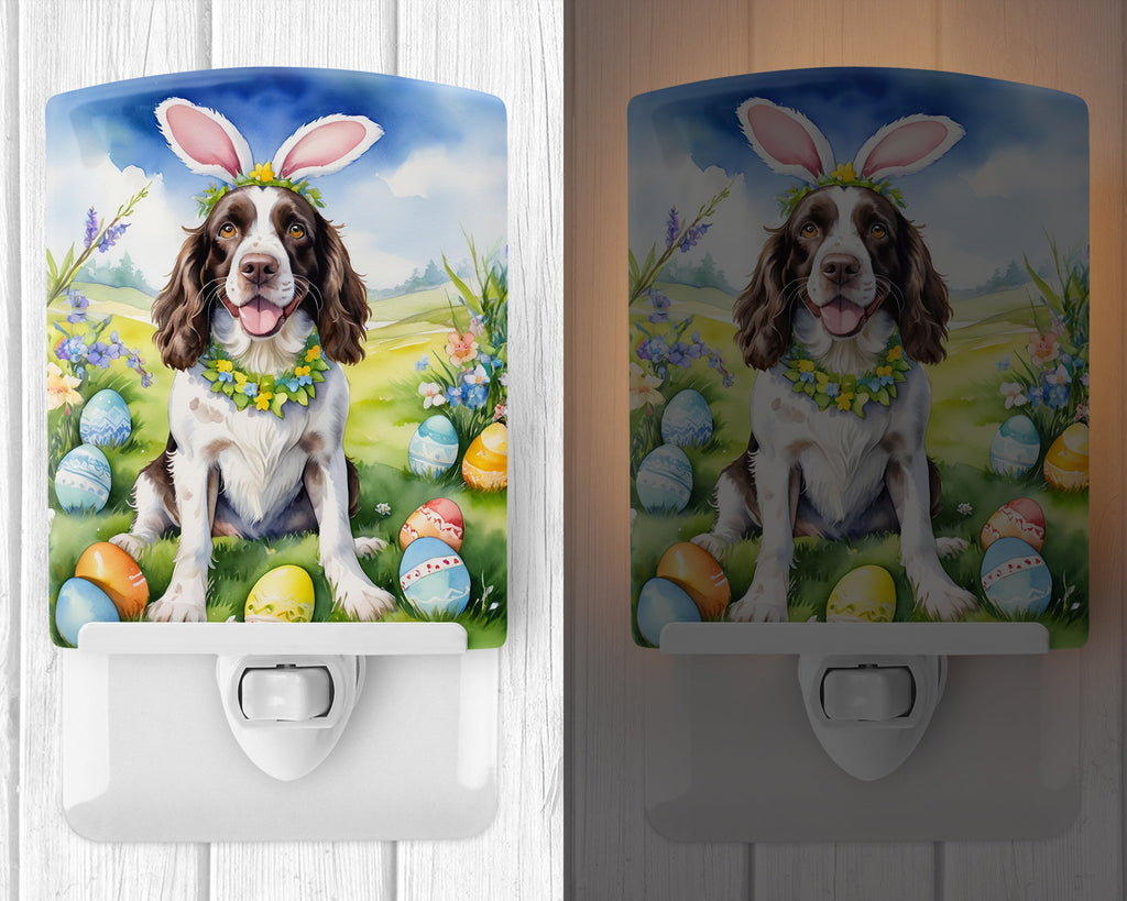 English Springer Spaniel Easter Egg Hunt Ceramic Night Light Compact, UL-Certified, Ideal for Bedroom, Bathroom, Nursery, Hallway, Kitchen, 6x4x3, Multicolor