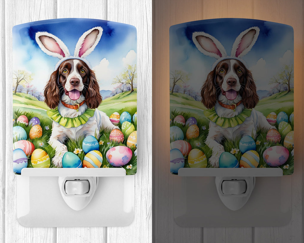 English Springer Spaniel Easter Egg Hunt Ceramic Night Light Compact, UL-Certified, Ideal for Bedroom, Bathroom, Nursery, Hallway, Kitchen, 6x4x3, Multicolor