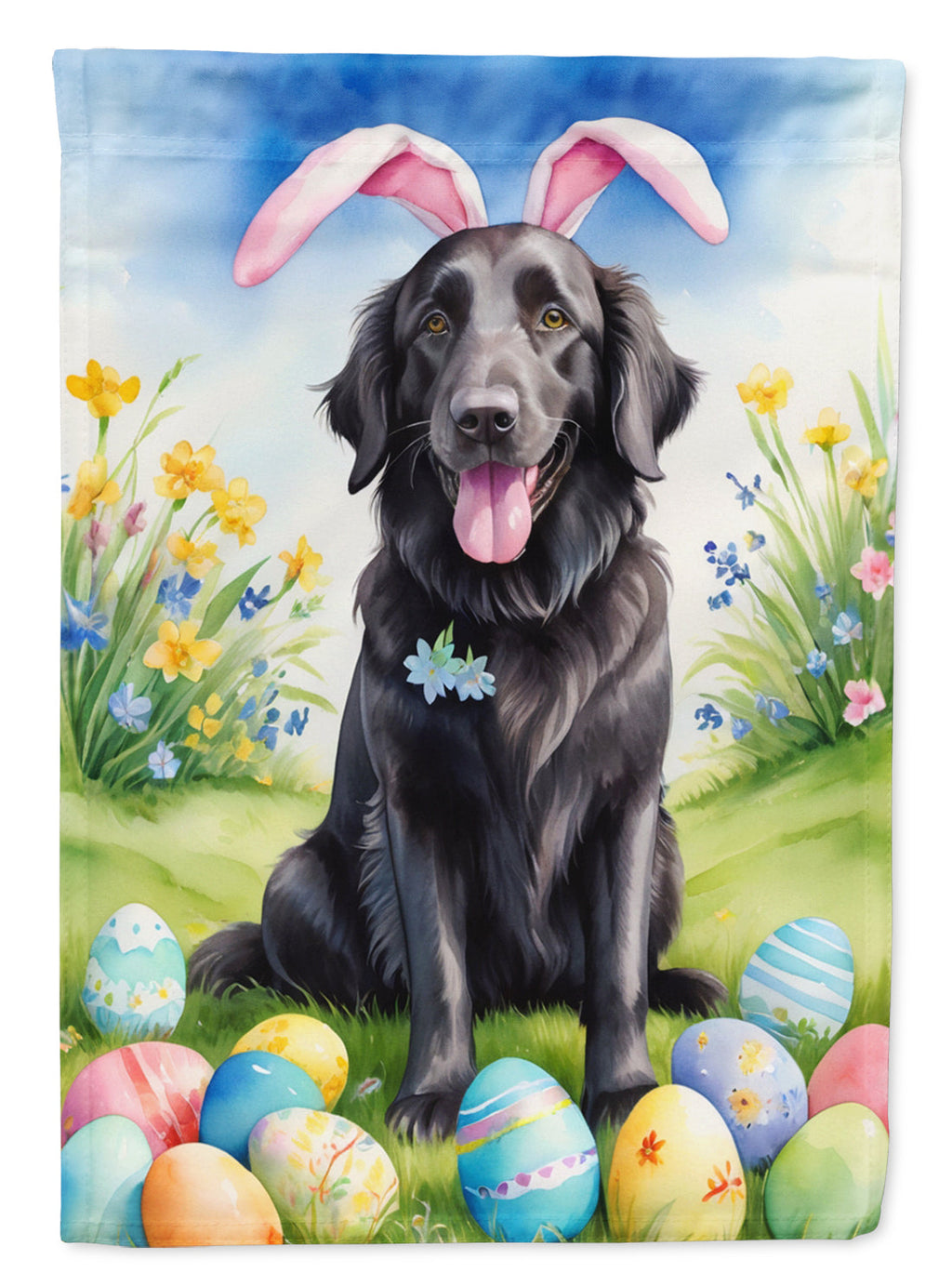 Flat-Coated Retriever Easter Egg Hunt House Flag 28x40 Porch Sleeve Pole Decorative Outside Yard Banner Artwork Wall Hanging, Polyester