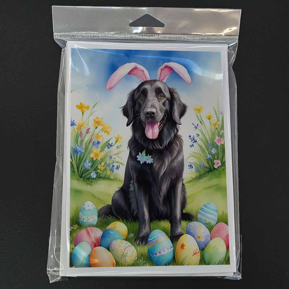 Flat-Coated Retriever Easter Egg Hunt Greeting Cards Pack of 8 Blank Cards with Envelopes Whimsical A7 Size 5x7