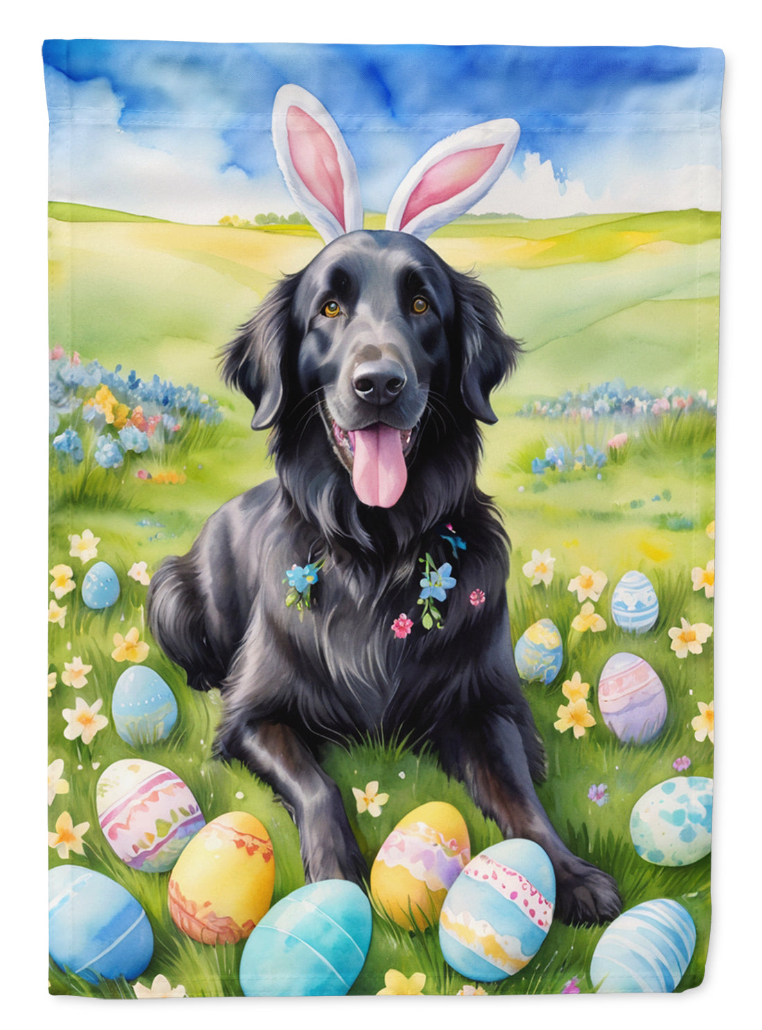 Flat-Coated Retriever Easter Egg Hunt House Flag 28x40 Porch Sleeve Pole Decorative Outside Yard Banner Artwork Wall Hanging, Polyester