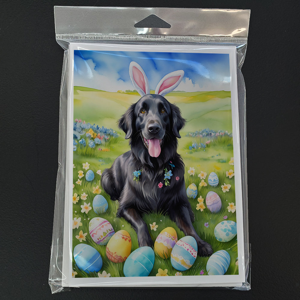 Flat-Coated Retriever Easter Egg Hunt Greeting Cards Pack of 8 Blank Cards with Envelopes Whimsical A7 Size 5x7