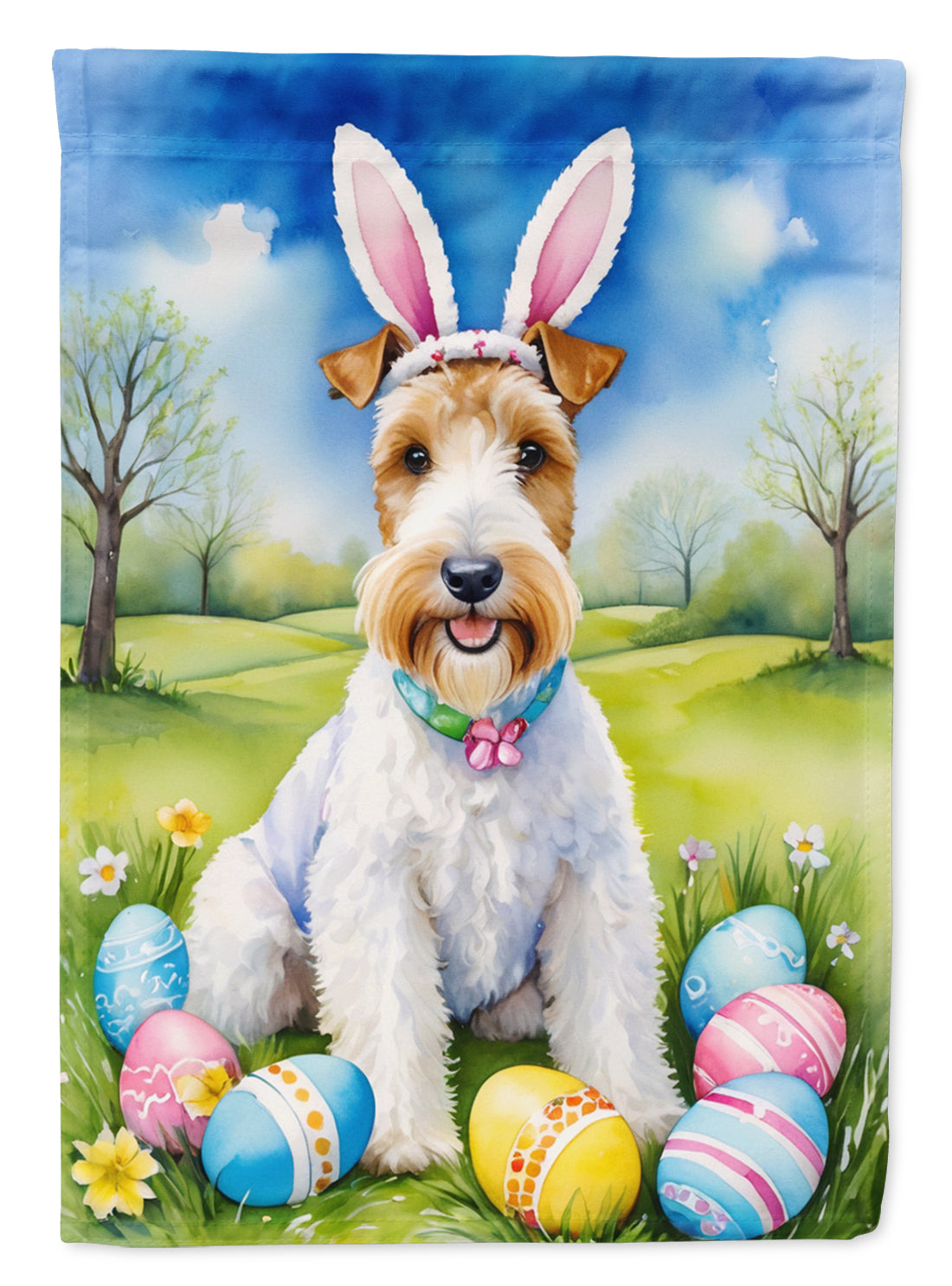 Fox Terrier Easter Egg Hunt House Flag 28x40 Porch Sleeve Pole Decorative Outside Yard Banner Artwork Wall Hanging, Polyester