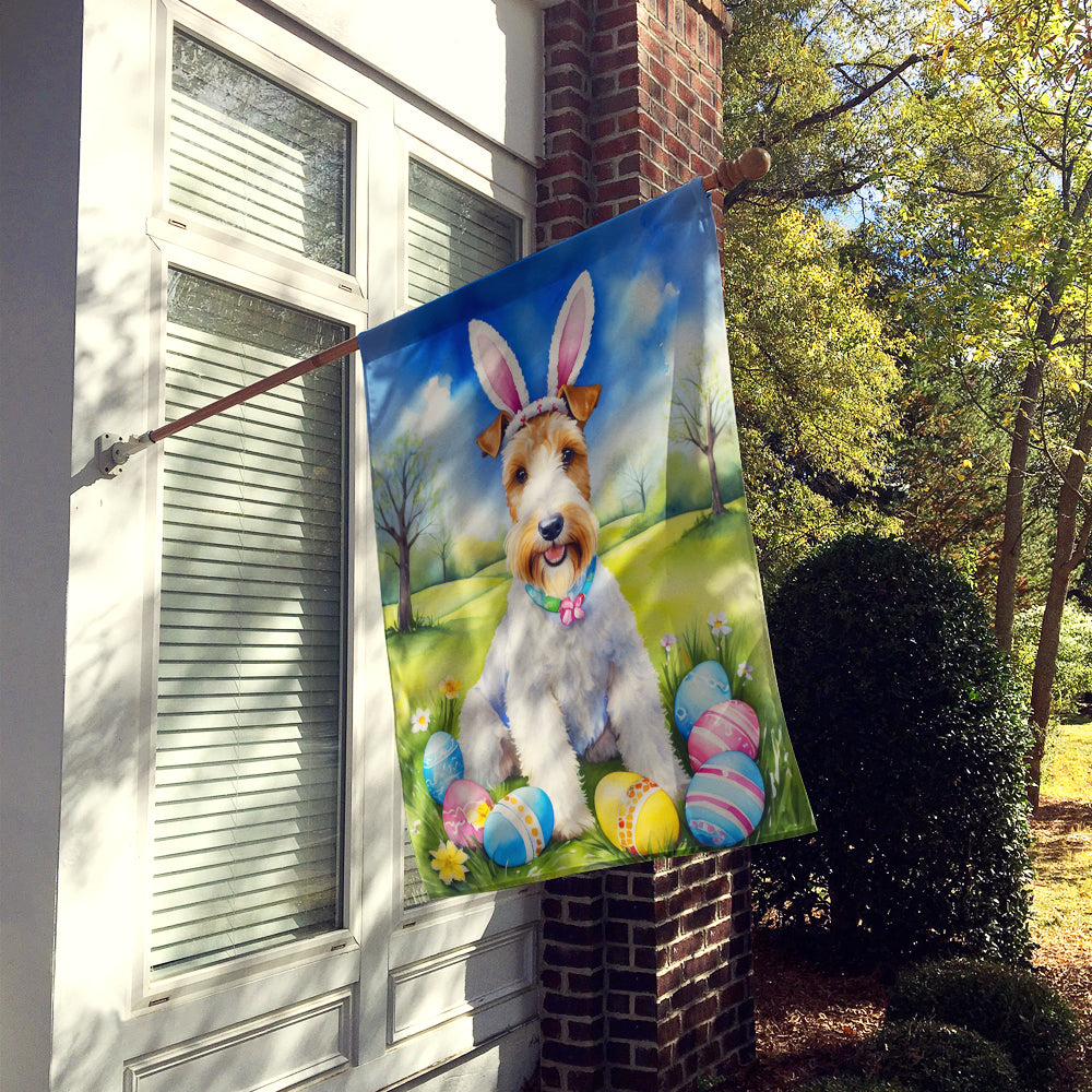 Fox Terrier Easter Egg Hunt House Flag 28x40 Porch Sleeve Pole Decorative Outside Yard Banner Artwork Wall Hanging, Polyester