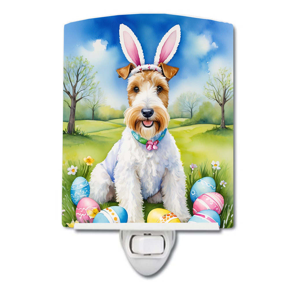 Fox Terrier Easter Egg Hunt Ceramic Night Light Compact, UL-Certified, Ideal for Bedroom, Bathroom, Nursery, Hallway, Kitchen, 6x4x3, Multicolor