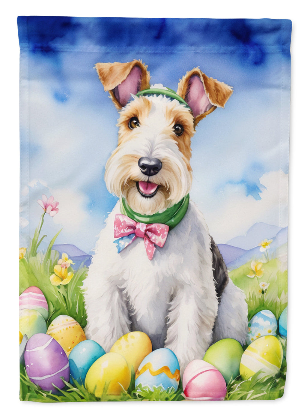 Fox Terrier Easter Egg Hunt House Flag 28x40 Porch Sleeve Pole Decorative Outside Yard Banner Artwork Wall Hanging, Polyester