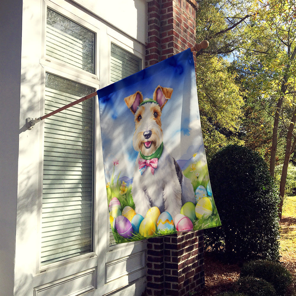 Fox Terrier Easter Egg Hunt House Flag 28x40 Porch Sleeve Pole Decorative Outside Yard Banner Artwork Wall Hanging, Polyester