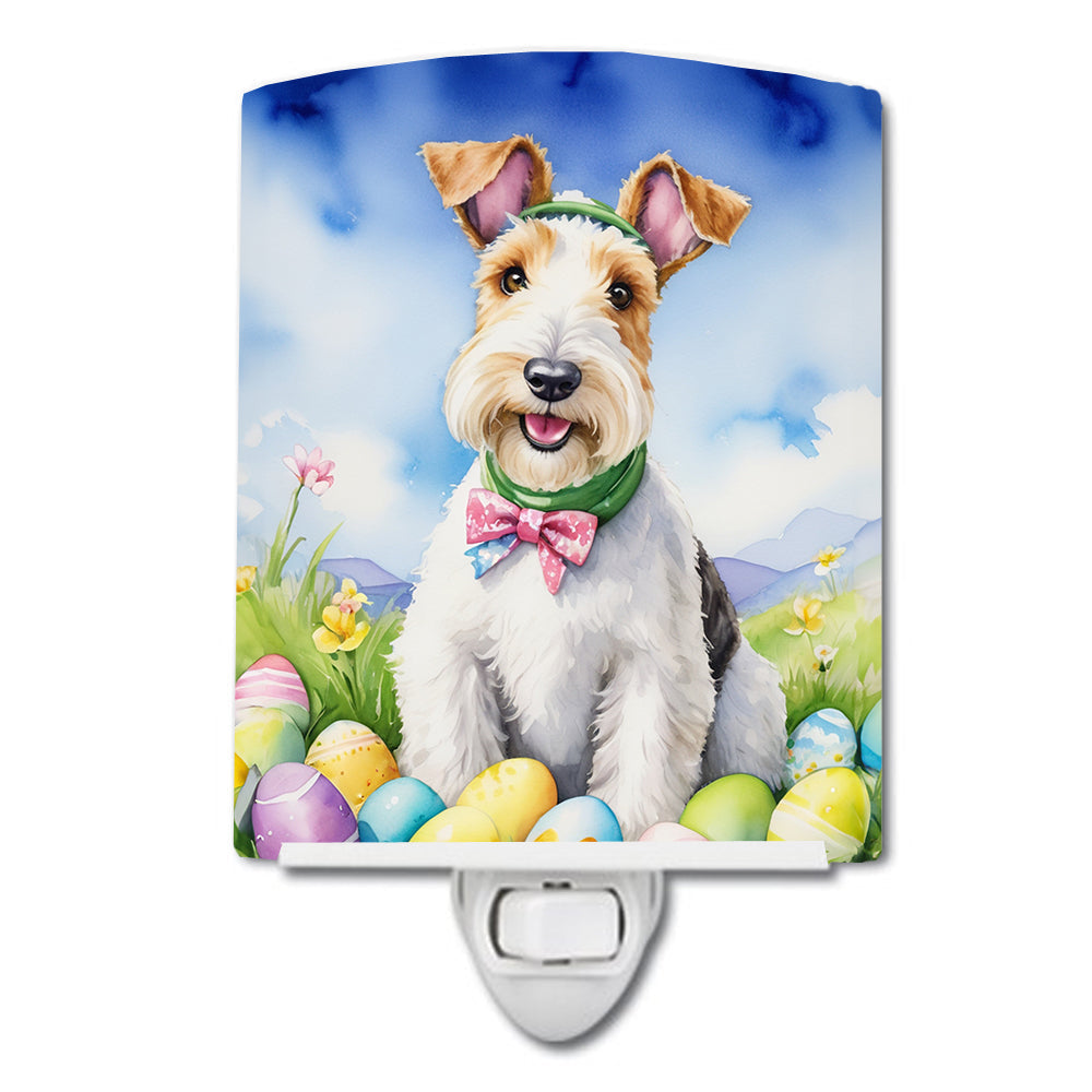 Fox Terrier Easter Egg Hunt Ceramic Night Light Compact, UL-Certified, Ideal for Bedroom, Bathroom, Nursery, Hallway, Kitchen, 6x4x3, Multicolor