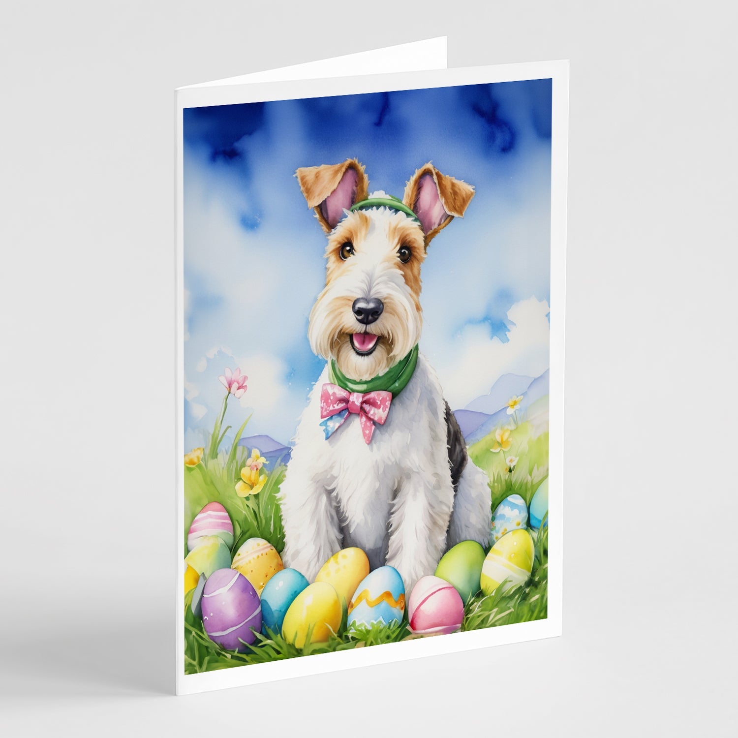 Fox Terrier Easter Egg Hunt Greeting Cards Pack of 8 Blank Cards with Envelopes Whimsical A7 Size 5x7