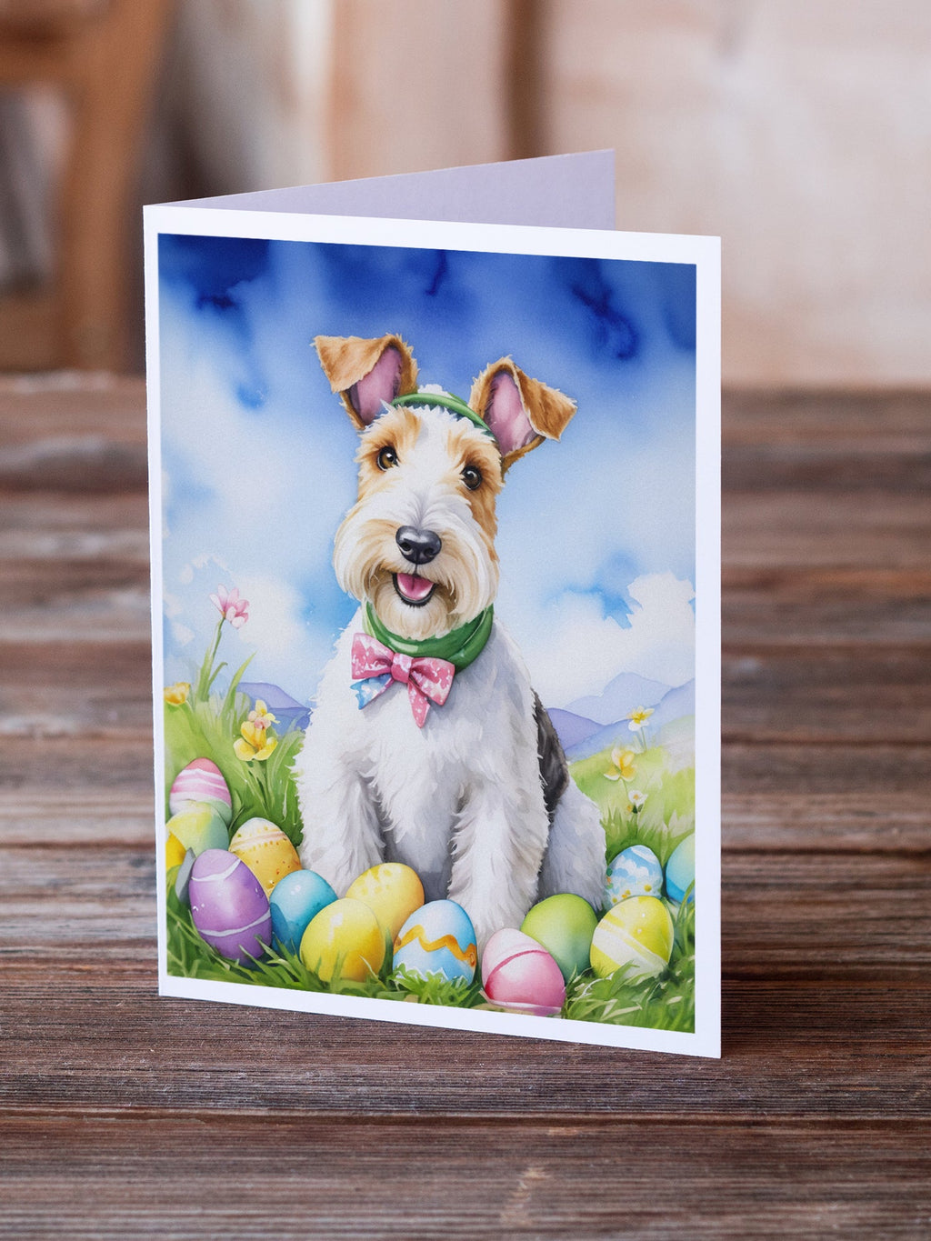 Fox Terrier Easter Egg Hunt Greeting Cards Pack of 8 Blank Cards with Envelopes Whimsical A7 Size 5x7