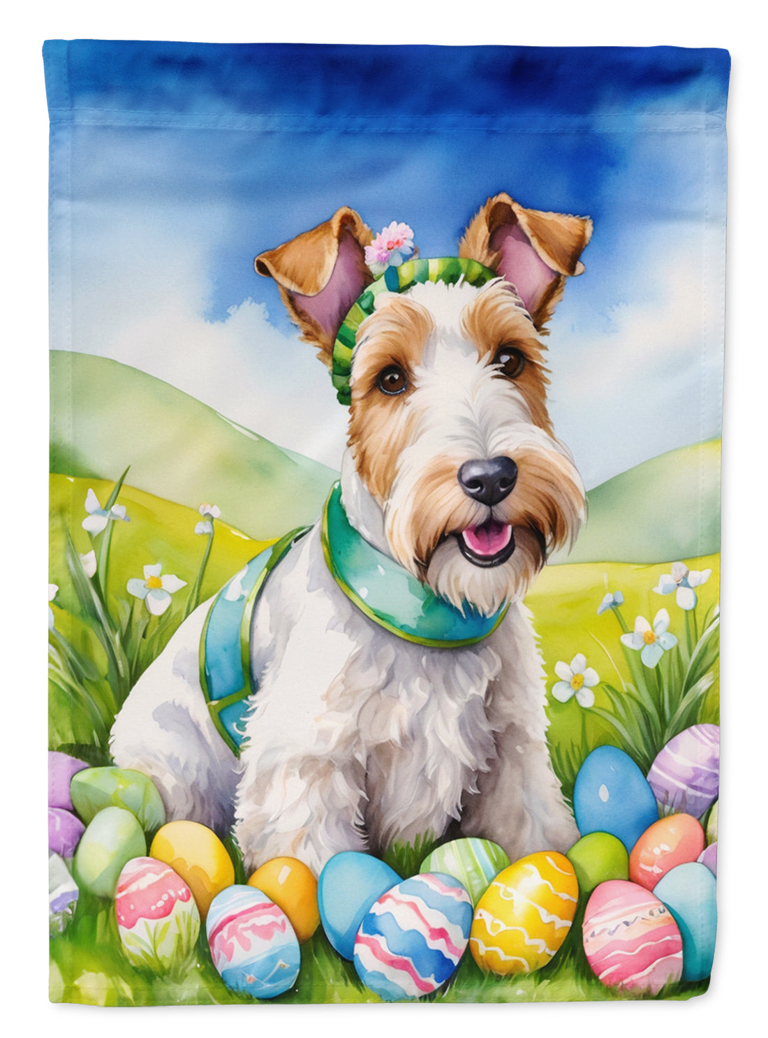 Fox Terrier Easter Egg Hunt House Flag 28x40 Porch Sleeve Pole Decorative Outside Yard Banner Artwork Wall Hanging, Polyester