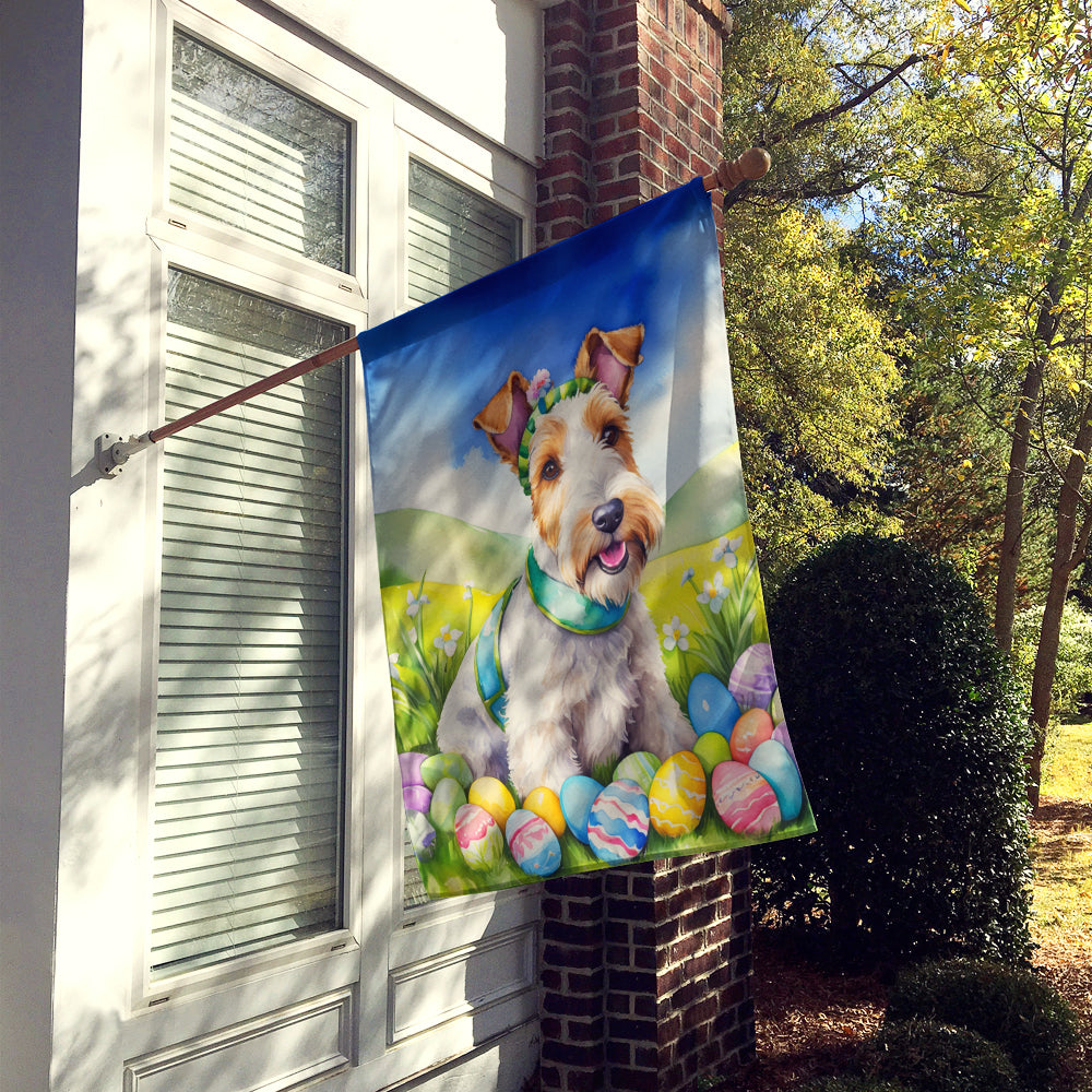 Fox Terrier Easter Egg Hunt House Flag 28x40 Porch Sleeve Pole Decorative Outside Yard Banner Artwork Wall Hanging, Polyester