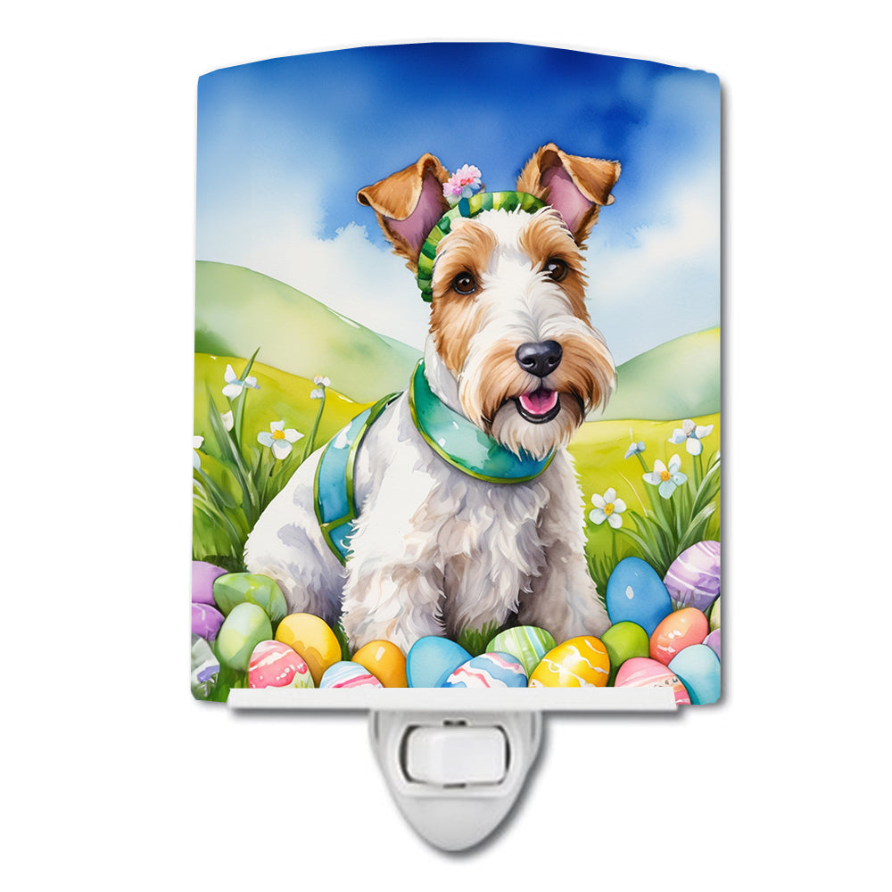 Fox Terrier Easter Egg Hunt Ceramic Night Light Compact, UL-Certified, Ideal for Bedroom, Bathroom, Nursery, Hallway, Kitchen, 6x4x3, Multicolor
