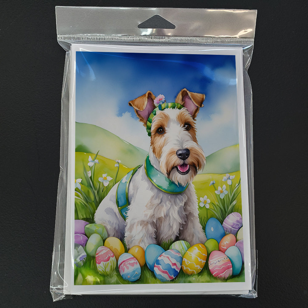 Fox Terrier Easter Egg Hunt Greeting Cards Pack of 8 Blank Cards with Envelopes Whimsical A7 Size 5x7