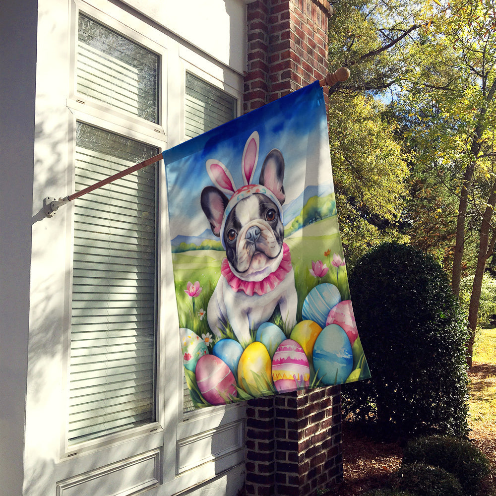French Bulldog Easter Egg Hunt House Flag 28x40 Porch Sleeve Pole Decorative Outside Yard Banner Artwork Wall Hanging, Polyester