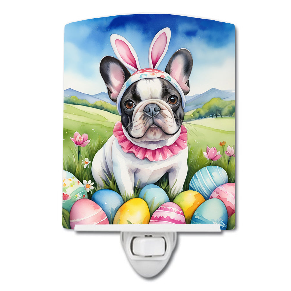 French Bulldog Easter Egg Hunt Ceramic Night Light Compact, UL-Certified, Ideal for Bedroom, Bathroom, Nursery, Hallway, Kitchen, 6x4x3, Multicolor