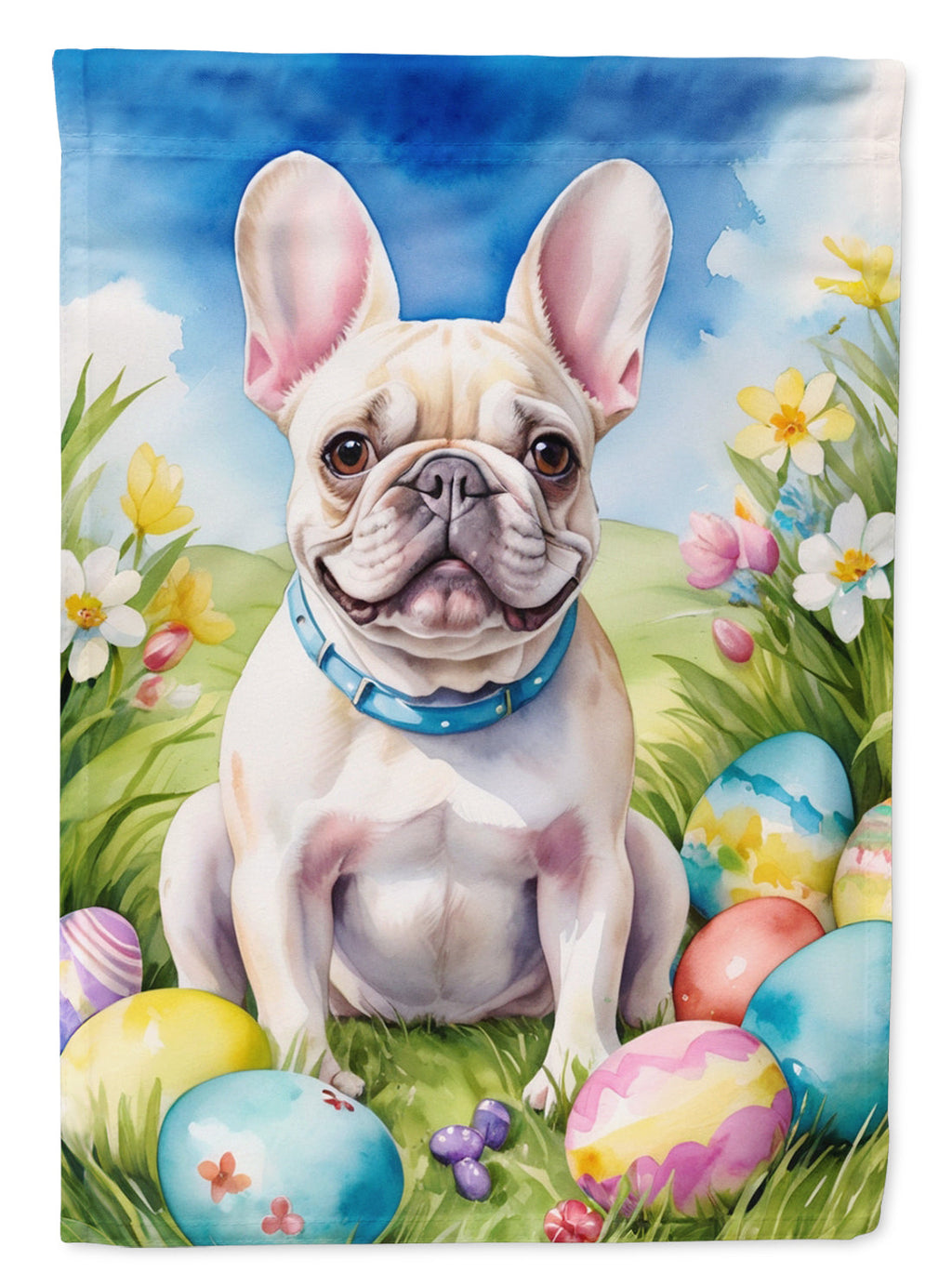 French Bulldog Easter Egg Hunt House Flag 28x40 Porch Sleeve Pole Decorative Outside Yard Banner Artwork Wall Hanging, Polyester