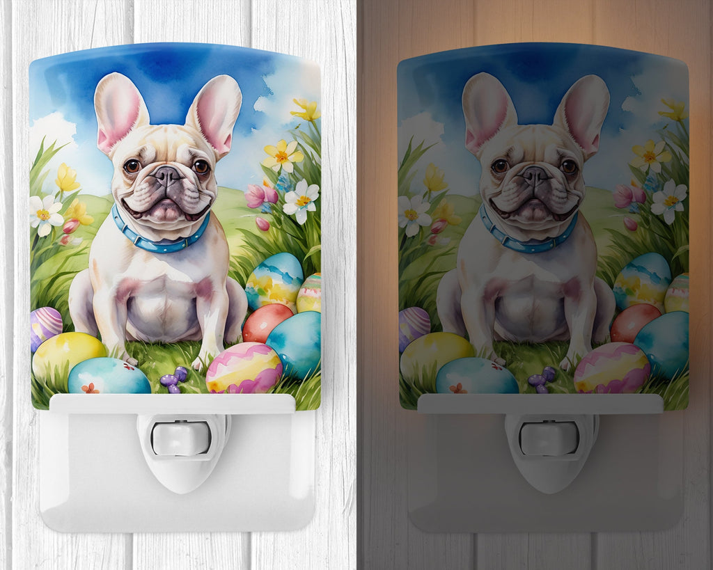 French Bulldog Easter Egg Hunt Ceramic Night Light Compact, UL-Certified, Ideal for Bedroom, Bathroom, Nursery, Hallway, Kitchen, 6x4x3, Multicolor