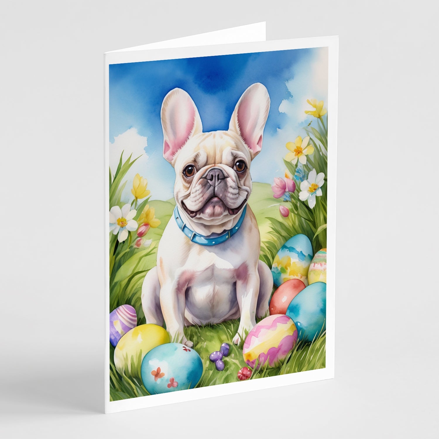 French Bulldog Easter Egg Hunt Greeting Cards Pack of 8 Blank Cards with Envelopes Whimsical A7 Size 5x7