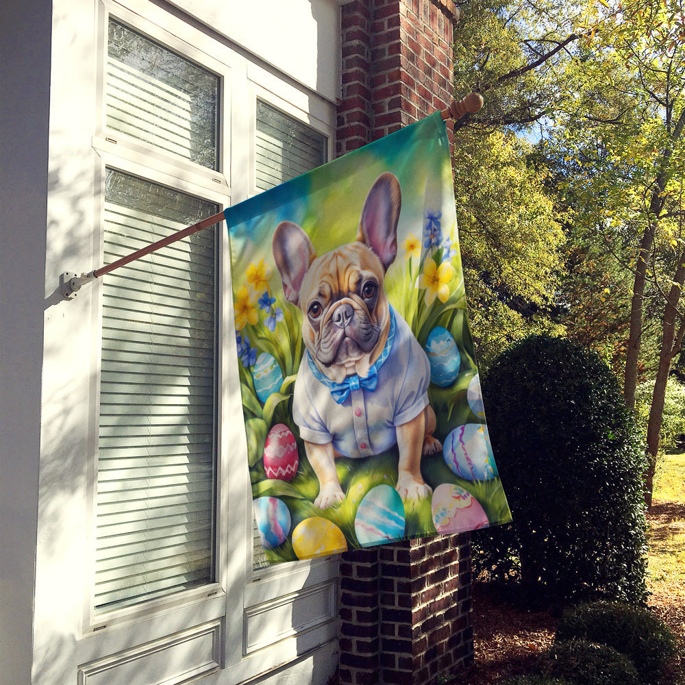 French Bulldog Easter Egg Hunt House Flag 28x40 Porch Sleeve Pole Decorative Outside Yard Banner Artwork Wall Hanging, Polyester