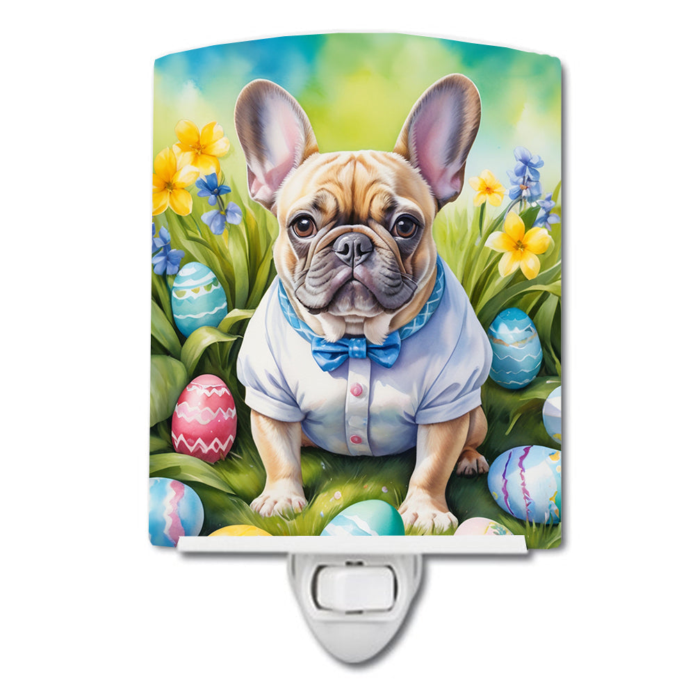 French Bulldog Easter Egg Hunt Ceramic Night Light Compact, UL-Certified, Ideal for Bedroom, Bathroom, Nursery, Hallway, Kitchen, 6x4x3, Multicolor