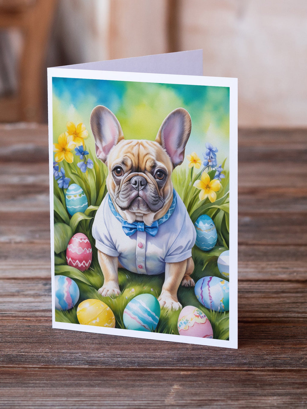 French Bulldog Easter Egg Hunt Greeting Cards Pack of 8 Blank Cards with Envelopes Whimsical A7 Size 5x7