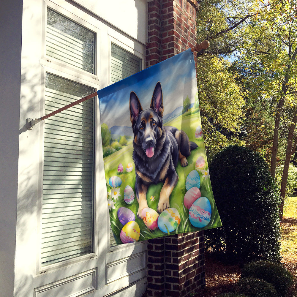 Black German Shepherd Easter Egg Hunt House Flag 28x40 Porch Sleeve Pole Decorative Outside Yard Banner Artwork Wall Hanging, Polyester