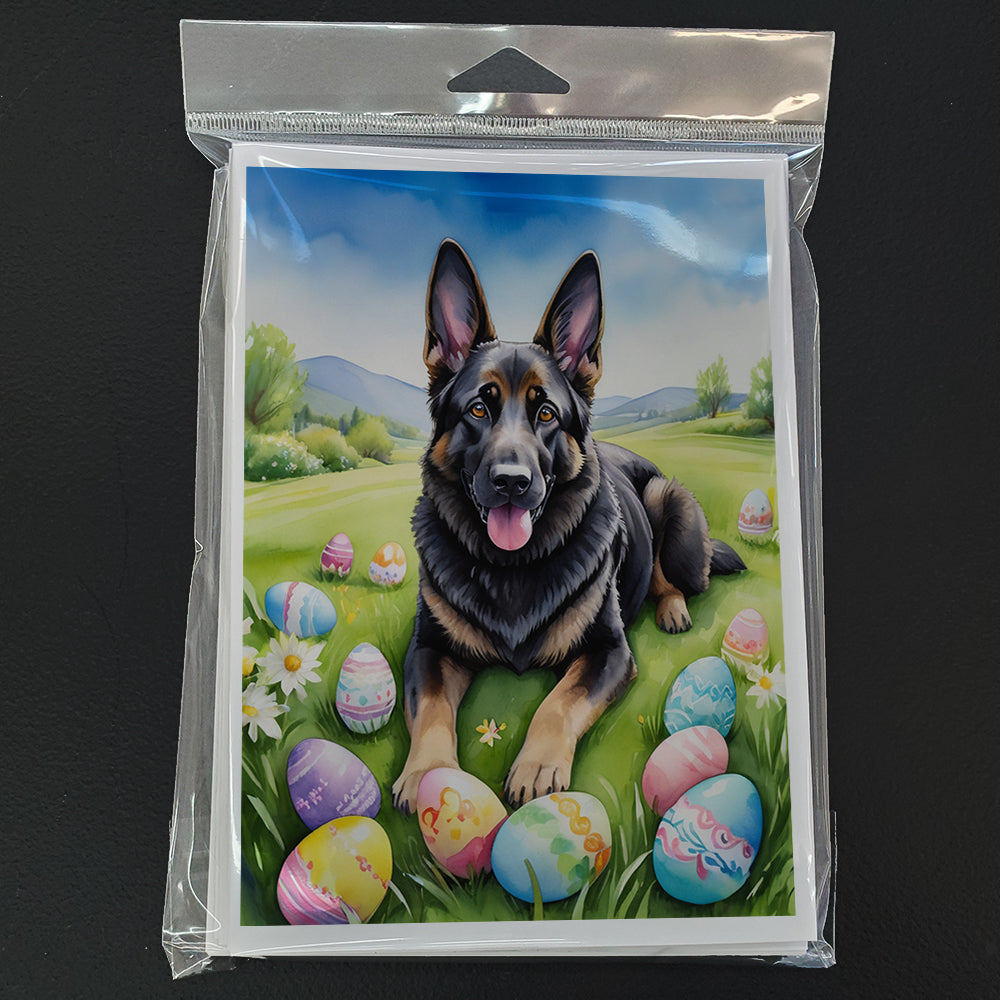 Black German Shepherd Easter Egg Hunt Greeting Cards Pack of 8 Blank Cards with Envelopes Whimsical A7 Size 5x7