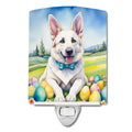 White German Shepherd Easter Egg Hunt Ceramic Night Light Compact, UL-Certified, Ideal for Bedroom, Bathroom, Nursery, Hallway, Kitchen, 6x4x3, Multicolor