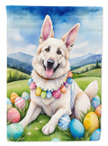 White German Shepherd Easter Egg Hunt House Flag 28x40 Porch Sleeve Pole Decorative Outside Yard Banner Artwork Wall Hanging, Polyester