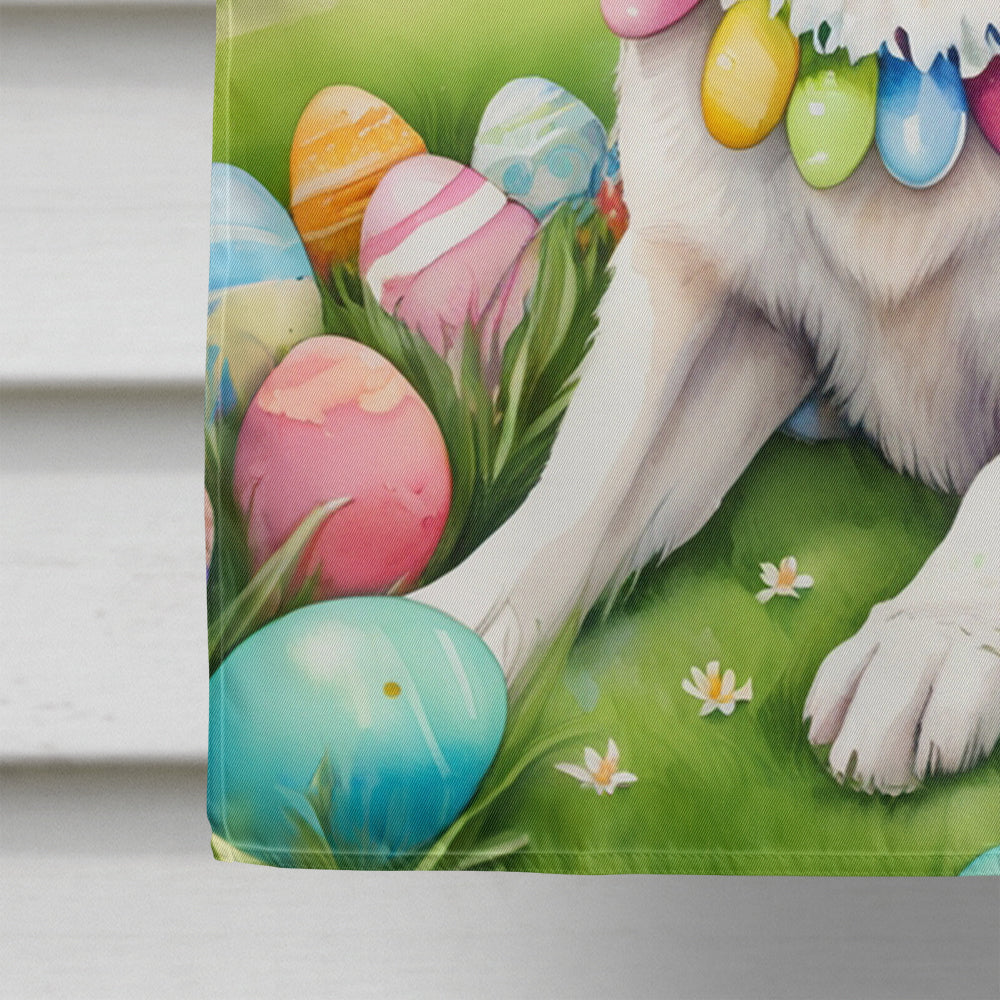 White German Shepherd Easter Egg Hunt House Flag 28x40 Porch Sleeve Pole Decorative Outside Yard Banner Artwork Wall Hanging, Polyester