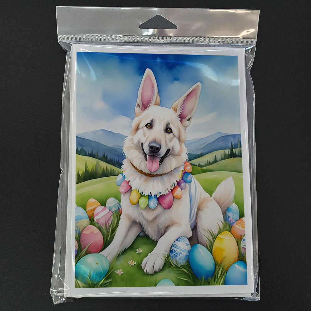 White German Shepherd Easter Egg Hunt Greeting Cards Pack of 8 Blank Cards with Envelopes Whimsical A7 Size 5x7