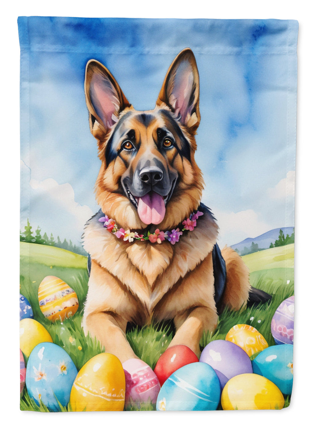 German Shepherd Easter Egg Hunt House Flag 28x40 Porch Sleeve Pole Decorative Outside Yard Banner Artwork Wall Hanging, Polyester