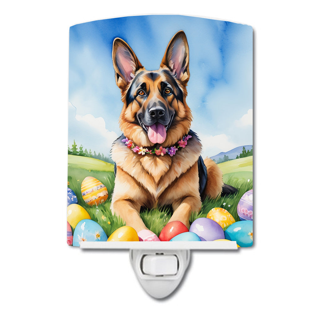 German Shepherd Easter Egg Hunt Ceramic Night Light Compact, UL-Certified, Ideal for Bedroom, Bathroom, Nursery, Hallway, Kitchen, 6x4x3, Multicolor