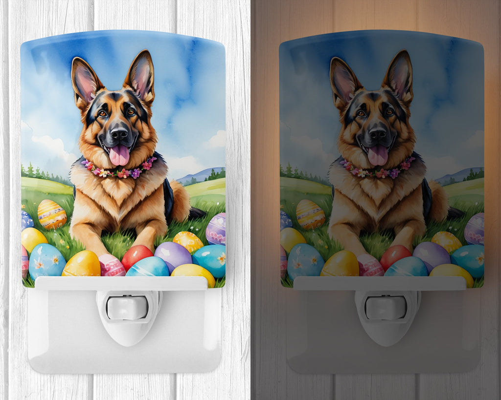 German Shepherd Easter Egg Hunt Ceramic Night Light Compact, UL-Certified, Ideal for Bedroom, Bathroom, Nursery, Hallway, Kitchen, 6x4x3, Multicolor