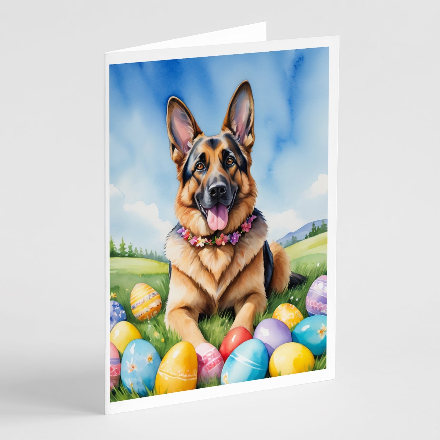 German Shepherd Easter Egg Hunt Greeting Cards Pack of 8 Blank Cards with Envelopes Whimsical A7 Size 5x7