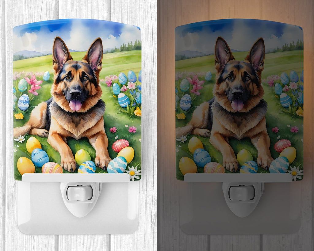 German Shepherd Easter Egg Hunt Ceramic Night Light Compact, UL-Certified, Ideal for Bedroom, Bathroom, Nursery, Hallway, Kitchen, 6x4x3, Multicolor