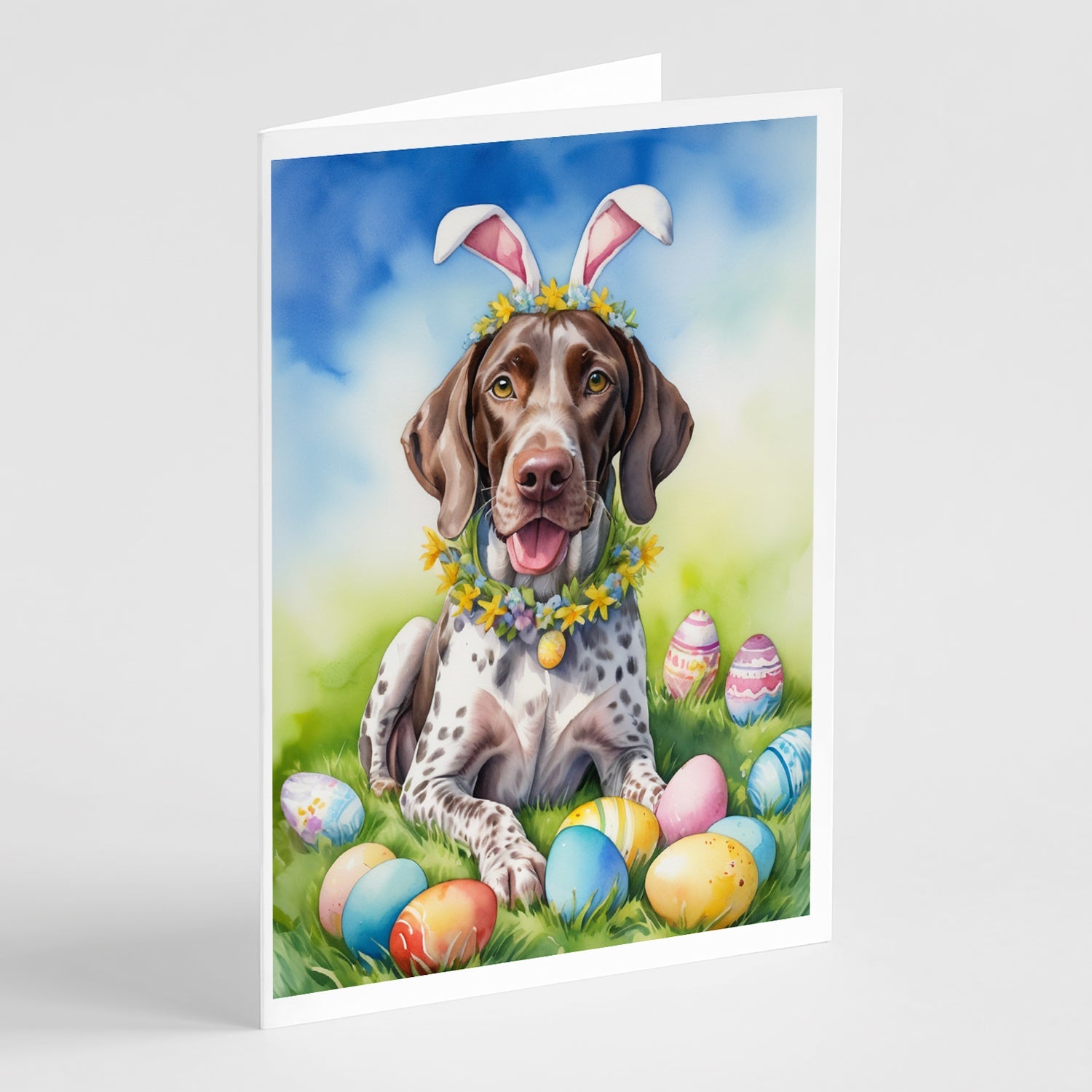 German Shorthaired Pointer Easter Egg Hunt Greeting Cards Pack of 8 Blank Cards with Envelopes Whimsical A7 Size 5x7