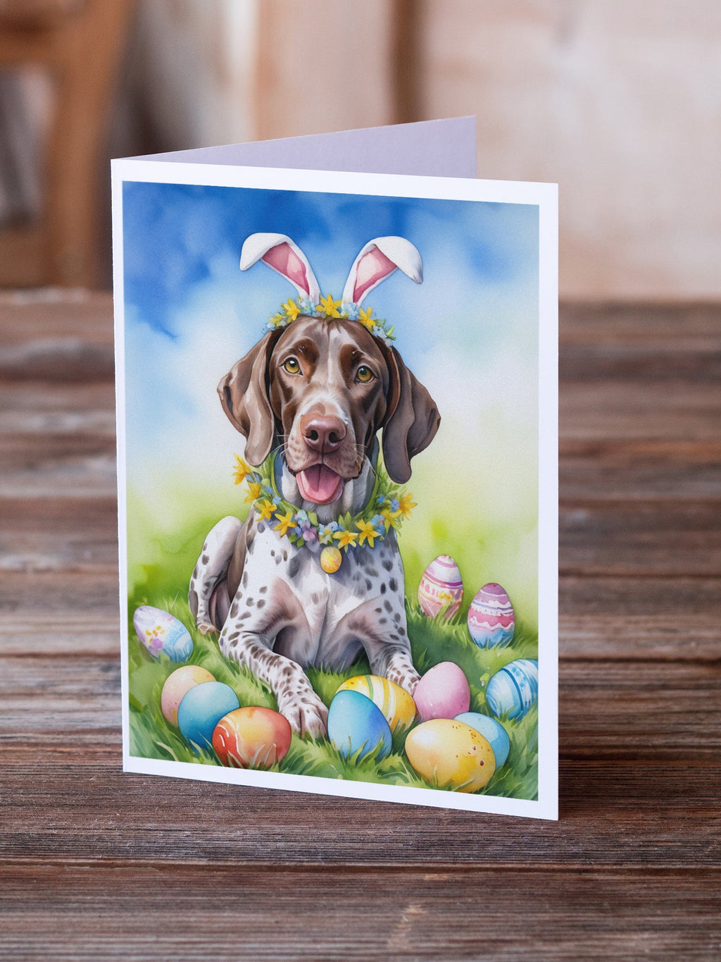 German Shorthaired Pointer Easter Egg Hunt Greeting Cards Pack of 8 Blank Cards with Envelopes Whimsical A7 Size 5x7