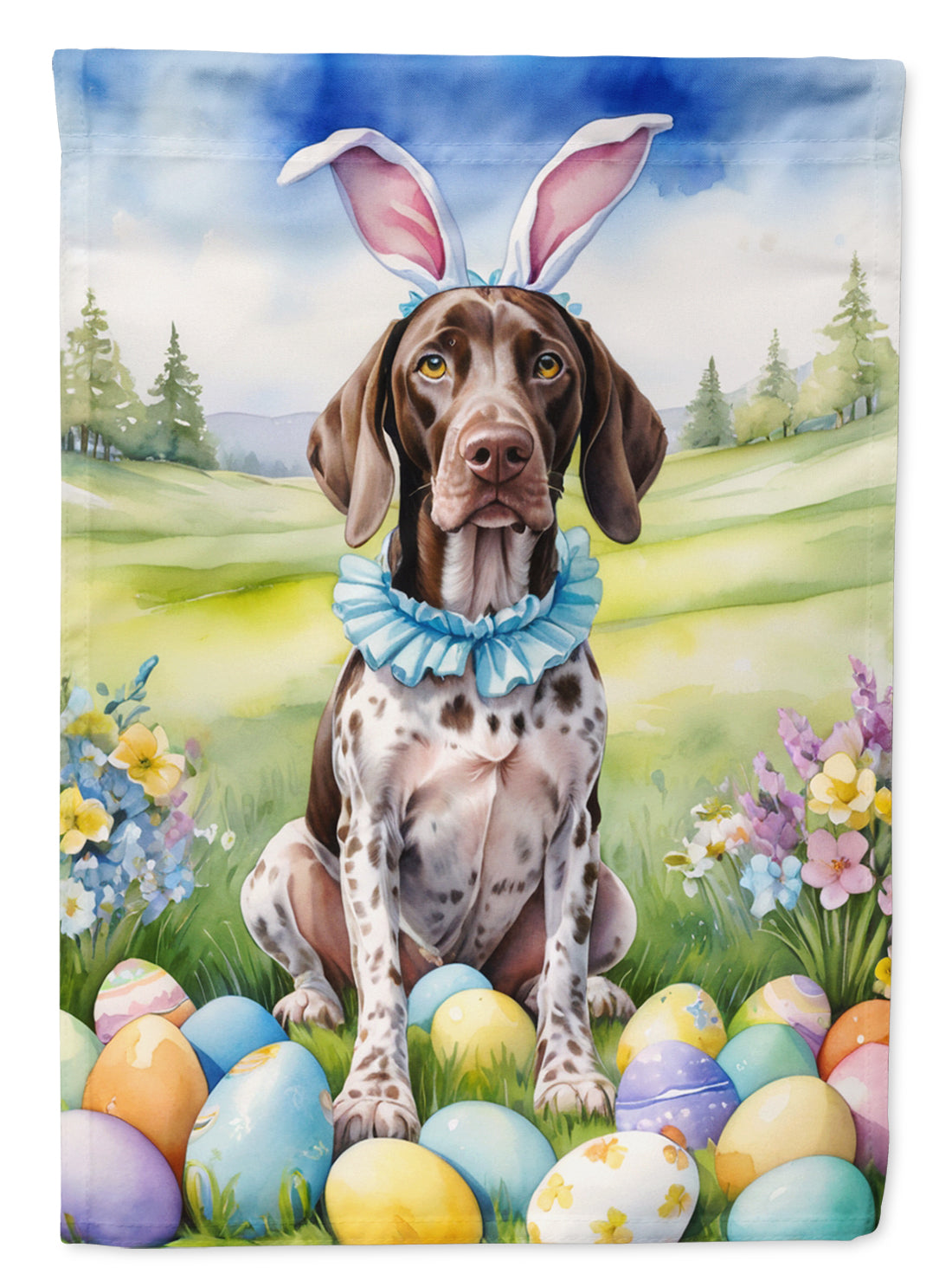 German Shorthaired Pointer Easter Egg Hunt House Flag 28x40 Porch Sleeve Pole Decorative Outside Yard Banner Artwork Wall Hanging, Polyester