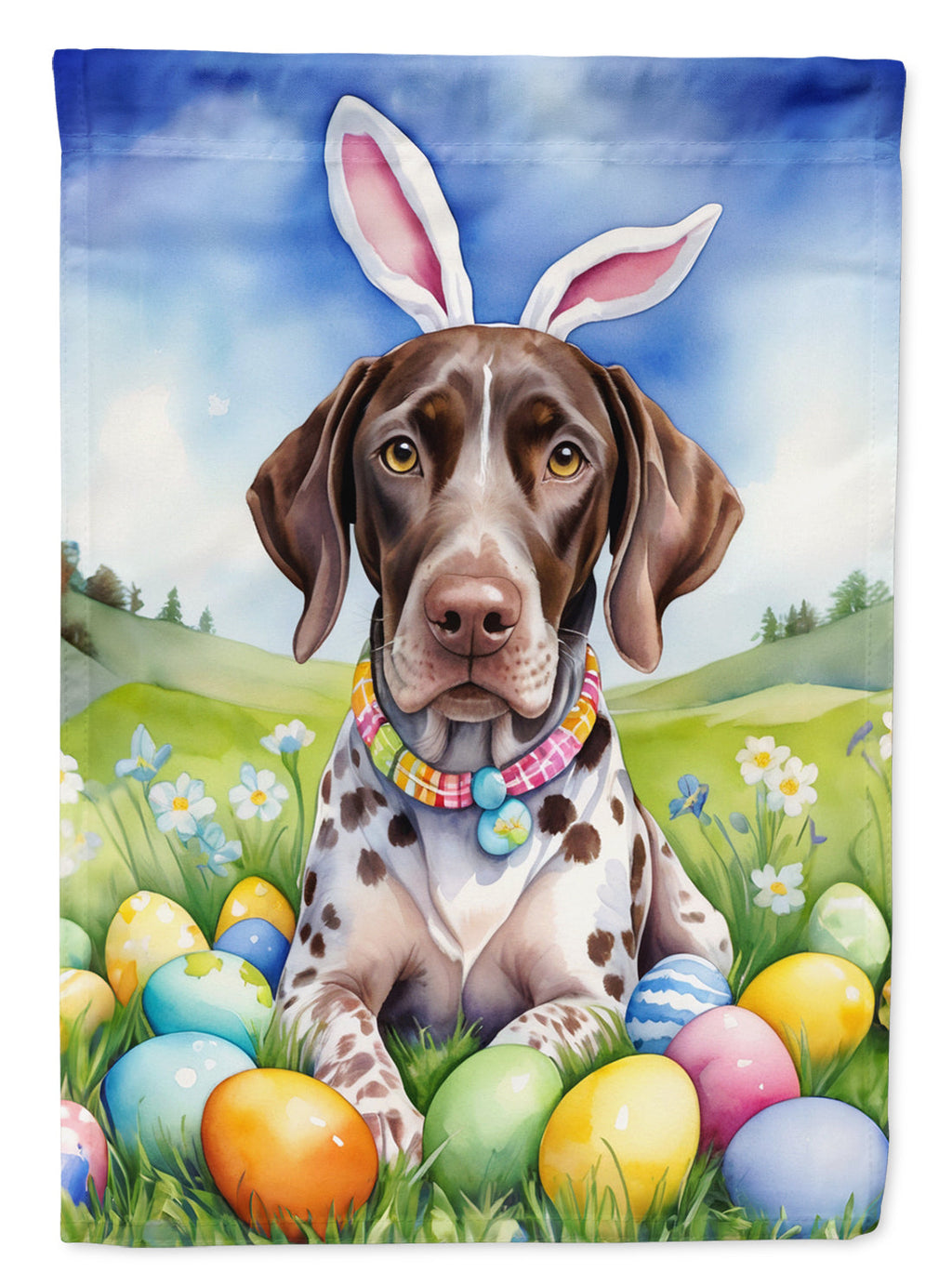 German Shorthaired Pointer Easter Egg Hunt House Flag 28x40 Porch Sleeve Pole Decorative Outside Yard Banner Artwork Wall Hanging, Polyester
