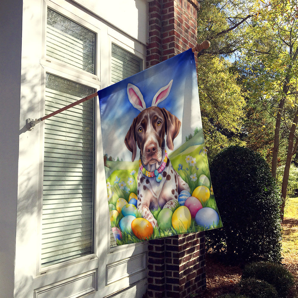 German Shorthaired Pointer Easter Egg Hunt House Flag 28x40 Porch Sleeve Pole Decorative Outside Yard Banner Artwork Wall Hanging, Polyester