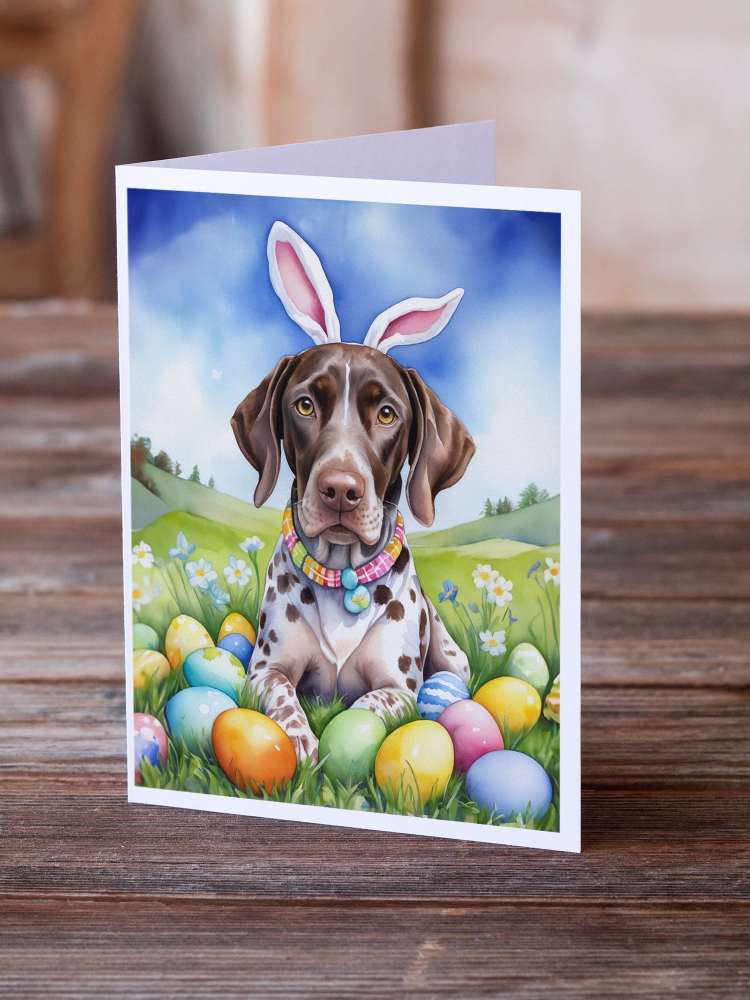 German Shorthaired Pointer Easter Egg Hunt Greeting Cards Pack of 8 Blank Cards with Envelopes Whimsical A7 Size 5x7