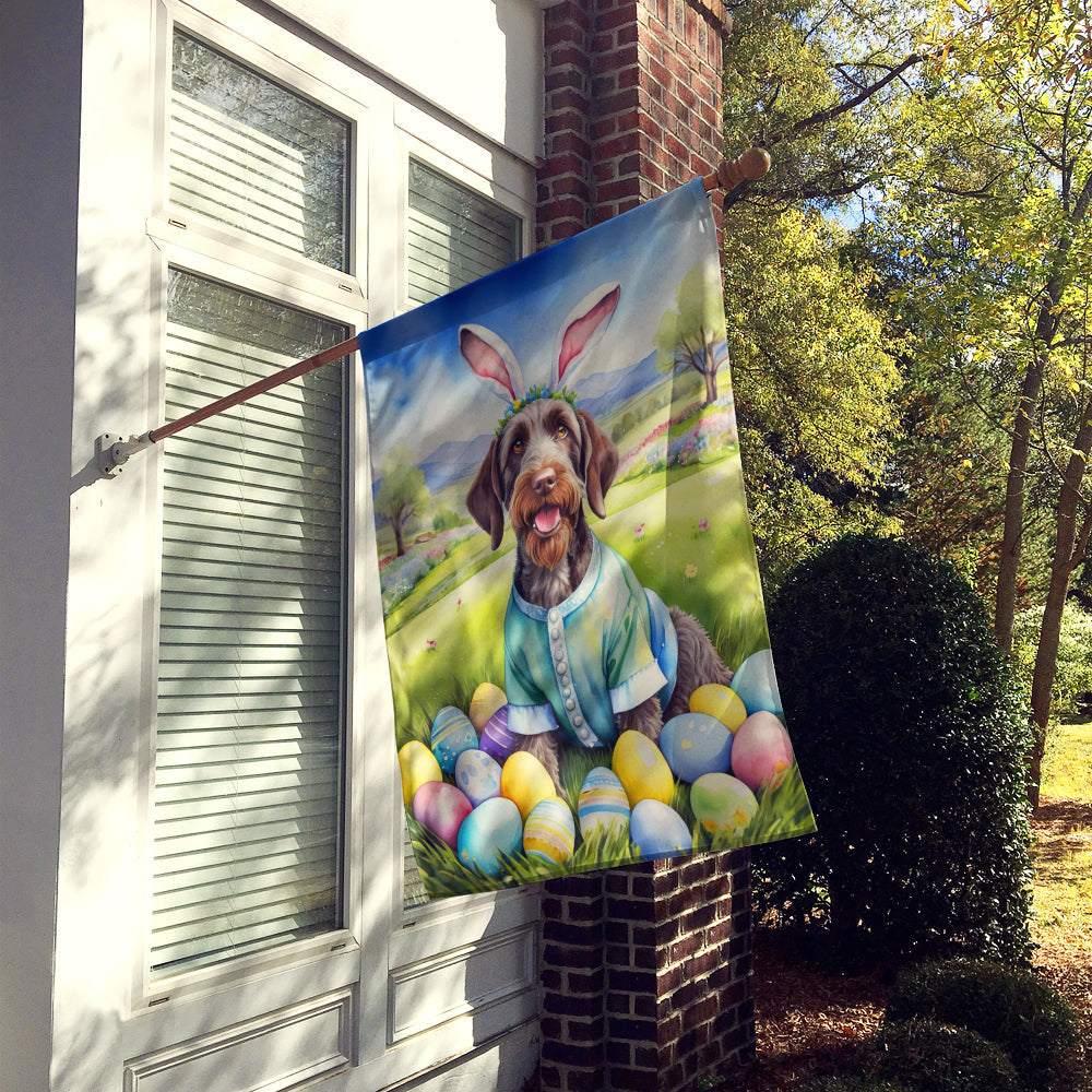 German Wirehaired Pointer Easter Egg Hunt House Flag 28x40 Porch Sleeve Pole Decorative Outside Yard Banner Artwork Wall Hanging, Polyester