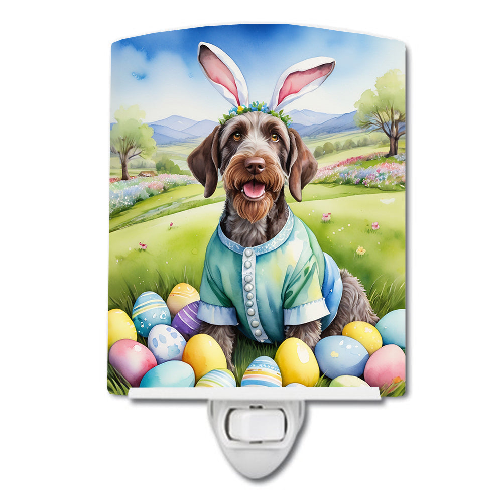 German Wirehaired Pointer Easter Egg Hunt Ceramic Night Light Compact, UL-Certified, Ideal for Bedroom, Bathroom, Nursery, Hallway, Kitchen, 6x4x3, Multicolor