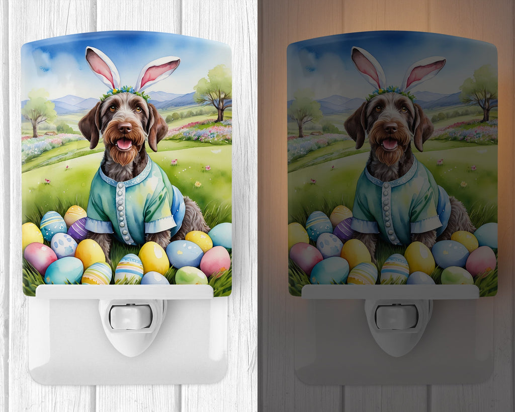 German Wirehaired Pointer Easter Egg Hunt Ceramic Night Light Compact, UL-Certified, Ideal for Bedroom, Bathroom, Nursery, Hallway, Kitchen, 6x4x3, Multicolor