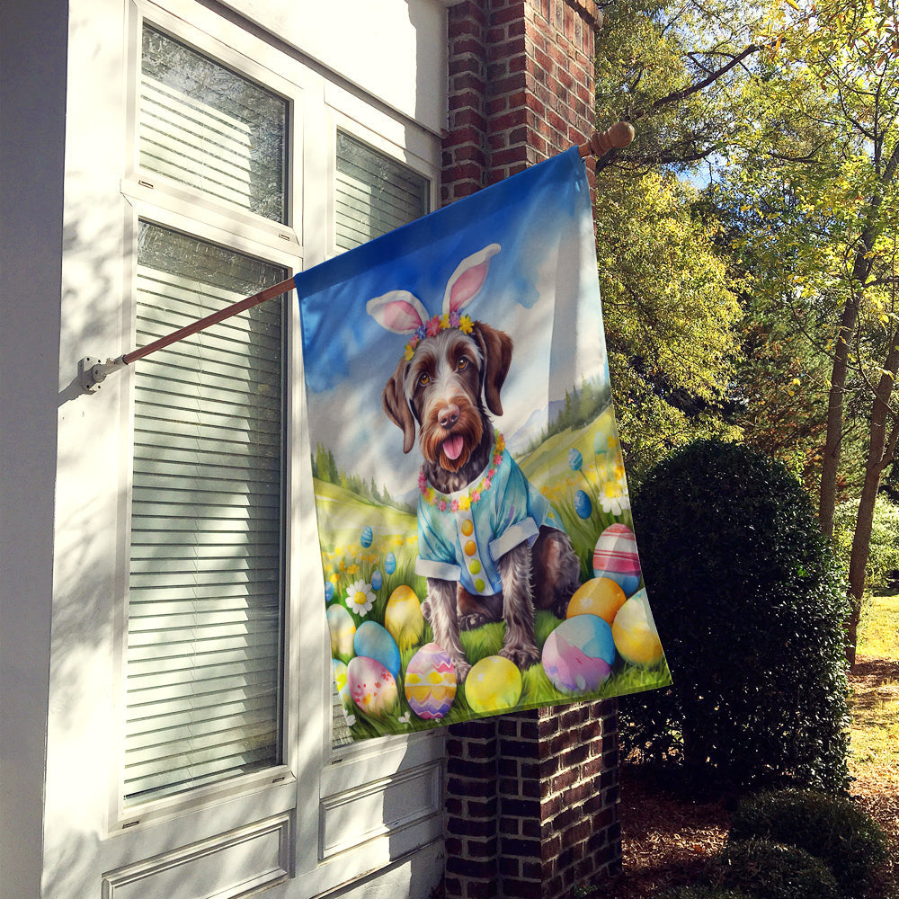 German Wirehaired Pointer Easter Egg Hunt House Flag 28x40 Porch Sleeve Pole Decorative Outside Yard Banner Artwork Wall Hanging, Polyester